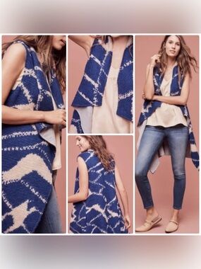 Tabitha Blue & Cream Knit Sleeveless Drape Vest